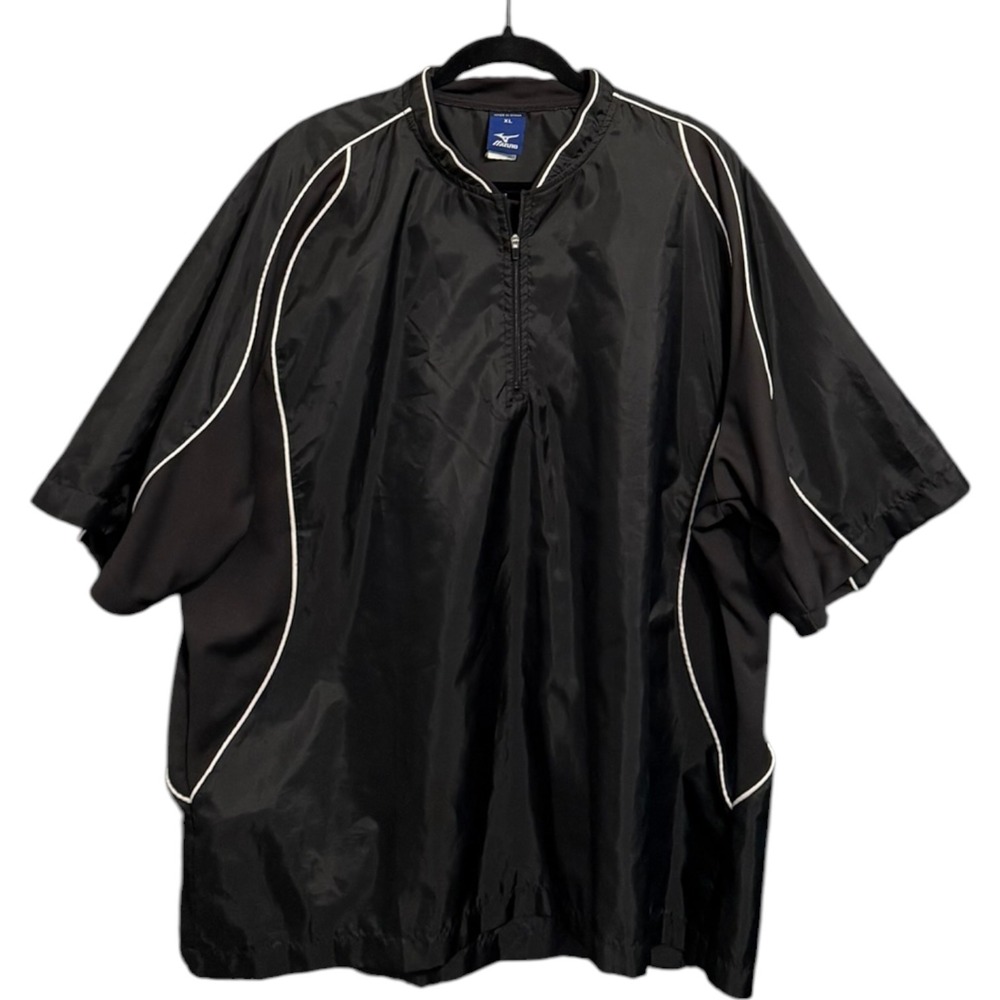 Mizuno Mens XL Black Short Sleeve Quarter Zip Windbreaker Pullover Athletic Top